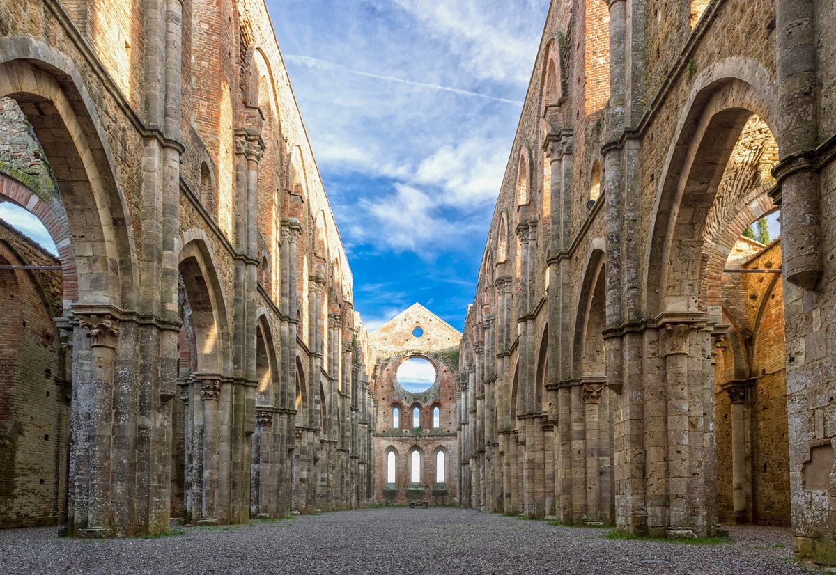 The open-air nave of San Galgano Abbey